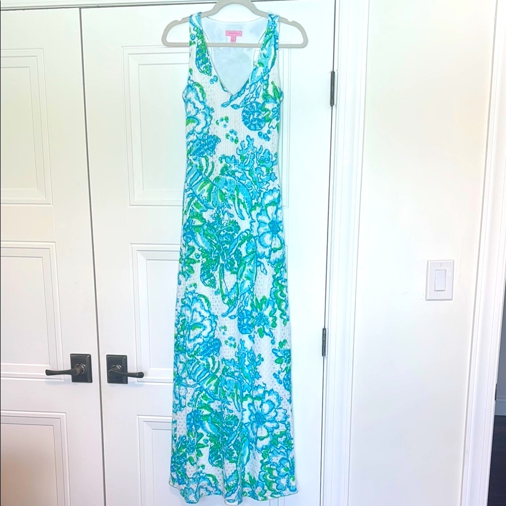 Lilly Pulitzer Blue and Green Maxi Dress